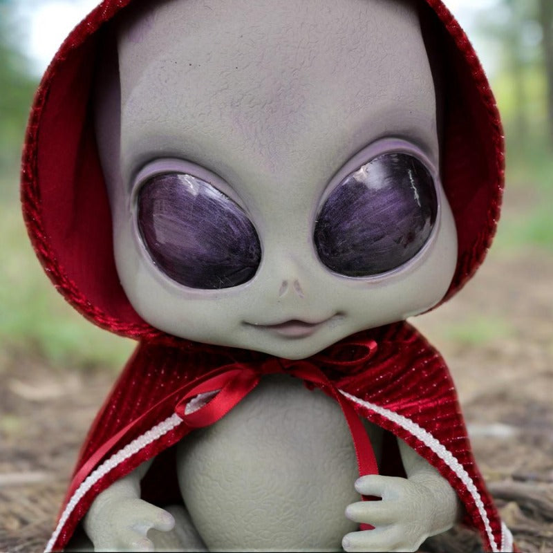 Cloveray 14-Inch Vinyl Alien Baby Doll: Red Hooded Cape Cosplay Figure (Soft Vinyl Collectible Toy)