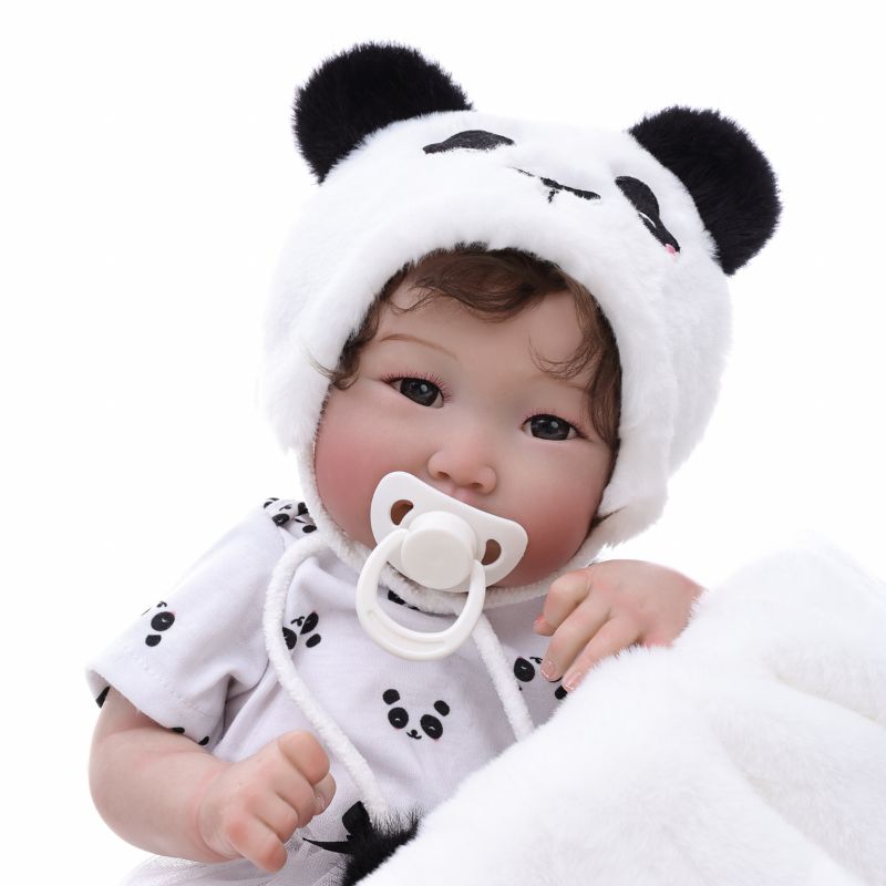 Cloveray 22-Inch Full-Body Vinyl Simulation Doll | Hand-Painted Makeup & Articulated Joints | Panda-Themed Plush Outfit