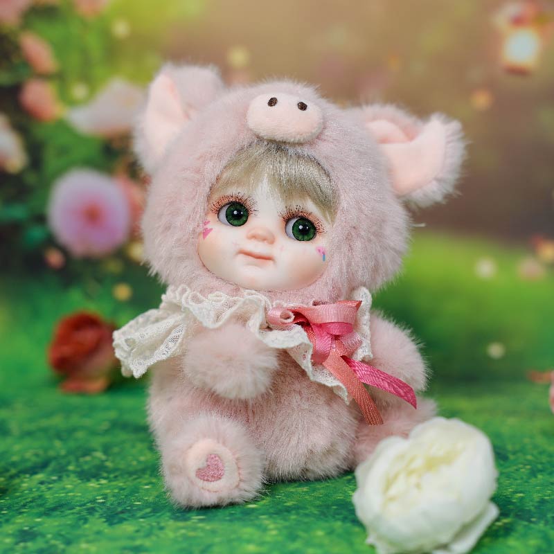 Cloveray 8 Inch High-Quality porcelain Cheeks Plush Pink Pig Hat Doll