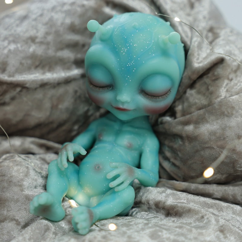 9-Inch Silicone Alien Baby Doll: Glittery Teal Newborn Alien Collectible (Realistic Soft Silicone Toy)
