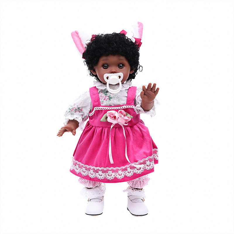 Cloveray 18-Inch Dark-Skin Reborn Vinyl Doll in Pink Dress