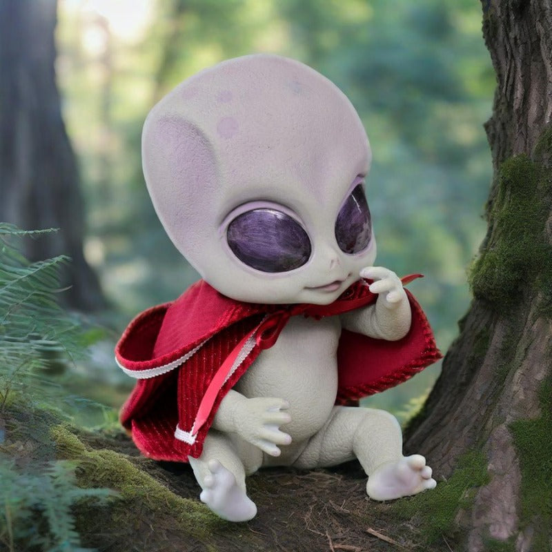 Cloveray 14-Inch Vinyl Alien Baby Doll: Red Hooded Cape Cosplay Figure (Soft Vinyl Collectible Toy)