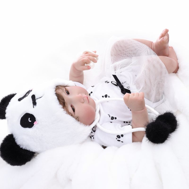 Cloveray 22-Inch Full-Body Vinyl Simulation Doll | Hand-Painted Makeup & Articulated Joints | Panda-Themed Plush Outfit