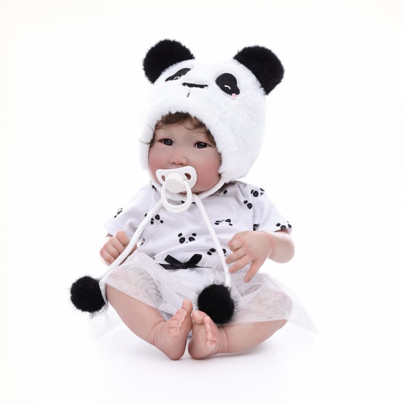 Cloveray 22-Inch Full-Body Vinyl Simulation Doll | Hand-Painted Makeup & Articulated Joints | Panda-Themed Plush Outfit