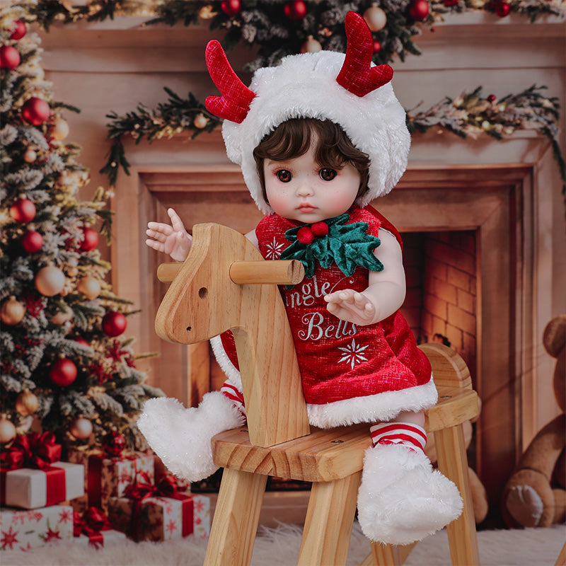 Cloveray 18 Inch Vinyl Lifelike Reborn Baby Doll in Festive Red Christmas Costume