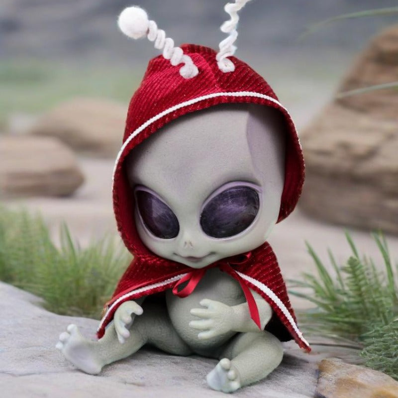 Cloveray 14-Inch Vinyl Alien Baby Doll: Red Hooded Cape Cosplay Figure (Soft Vinyl Collectible Toy)
