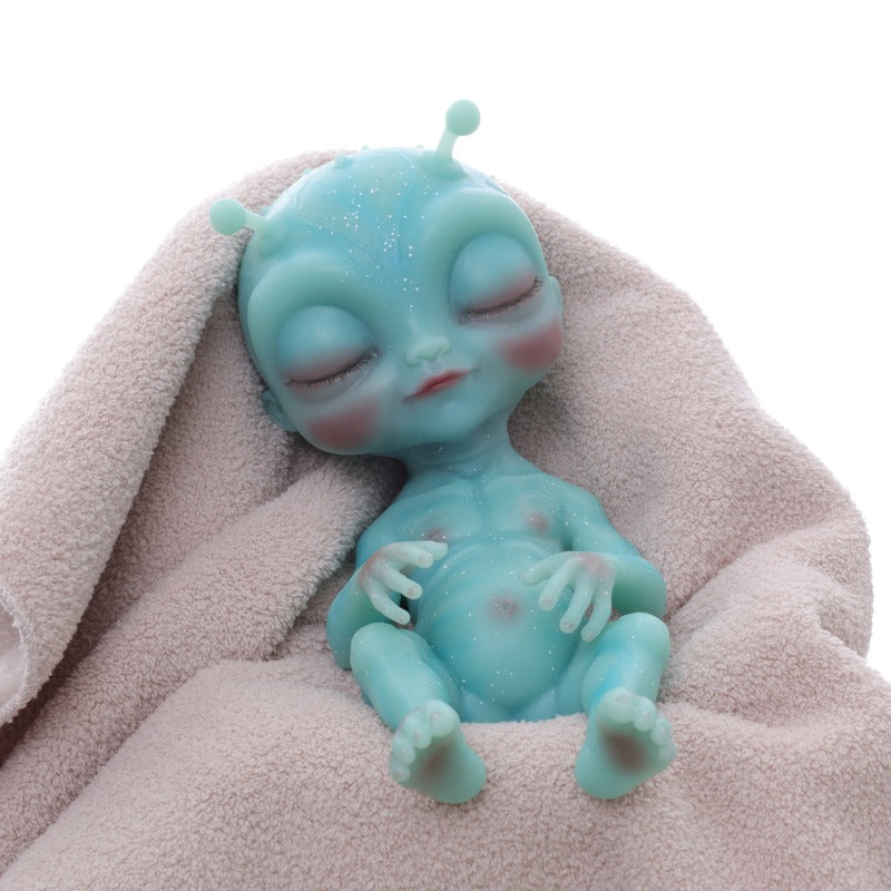 9-Inch Silicone Alien Baby Doll: Glittery Teal Newborn Alien Collectible (Realistic Soft Silicone Toy)