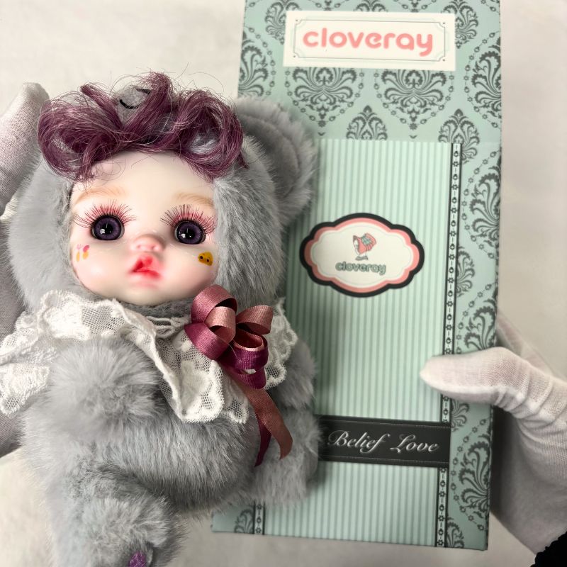 Cloveray 8 Inch High-Quality porcelain Cheeks Plush Gray Mouse Hat Doll