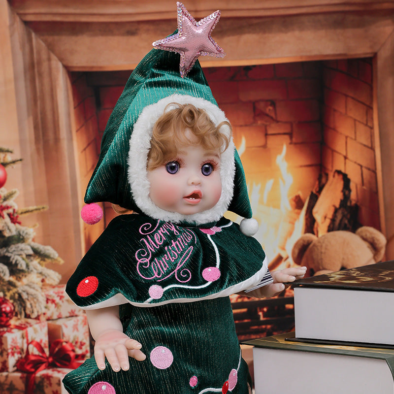 Cloveray 18 Inch Vinyl Lifelike Reborn Baby Doll in Festive Green Christmas Costume