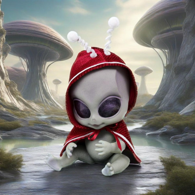 Cloveray 14-Inch Vinyl Alien Baby Doll: Red Hooded Cape Cosplay Figure (Soft Vinyl Collectible Toy)