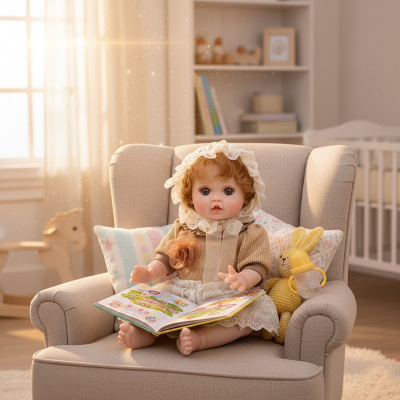 Cloveray 18-Inch Full-Body Vinyl Simulation Doll | Hand-Painted Makeup & Articulated Joints | Light Brown Knit Style