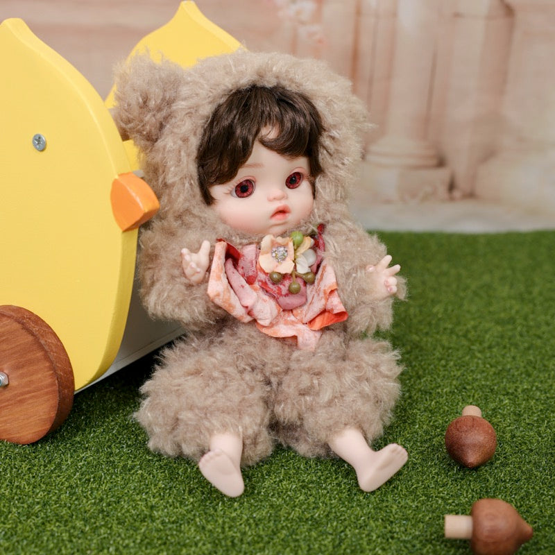 Cloveray Mini Plush Baby Doll 10 inch in Fuzzy Sheep Hoodie with Floral Bow Accent Name Coco