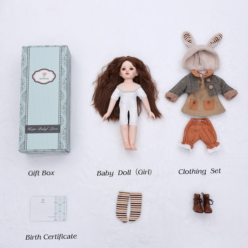 Cloveray Hand‑Painted Ceramic & Fabric Dress-up Pastoral‑Style 16‑Inch Doll