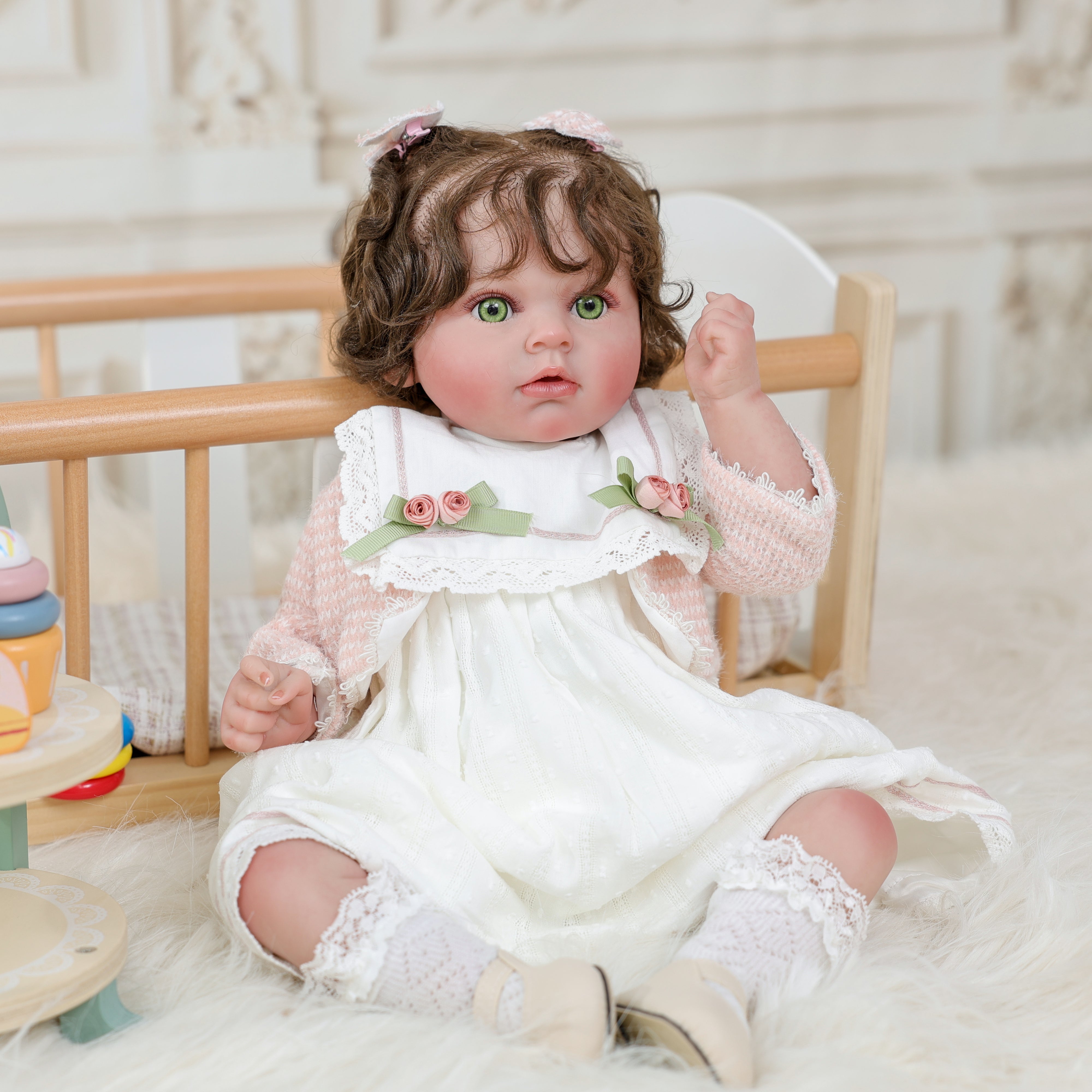 Cloveray Reborn doll 24 inches (60 cm) realistic, vinyl, with acrylic eyes, soft body, collectible toy for children and adults