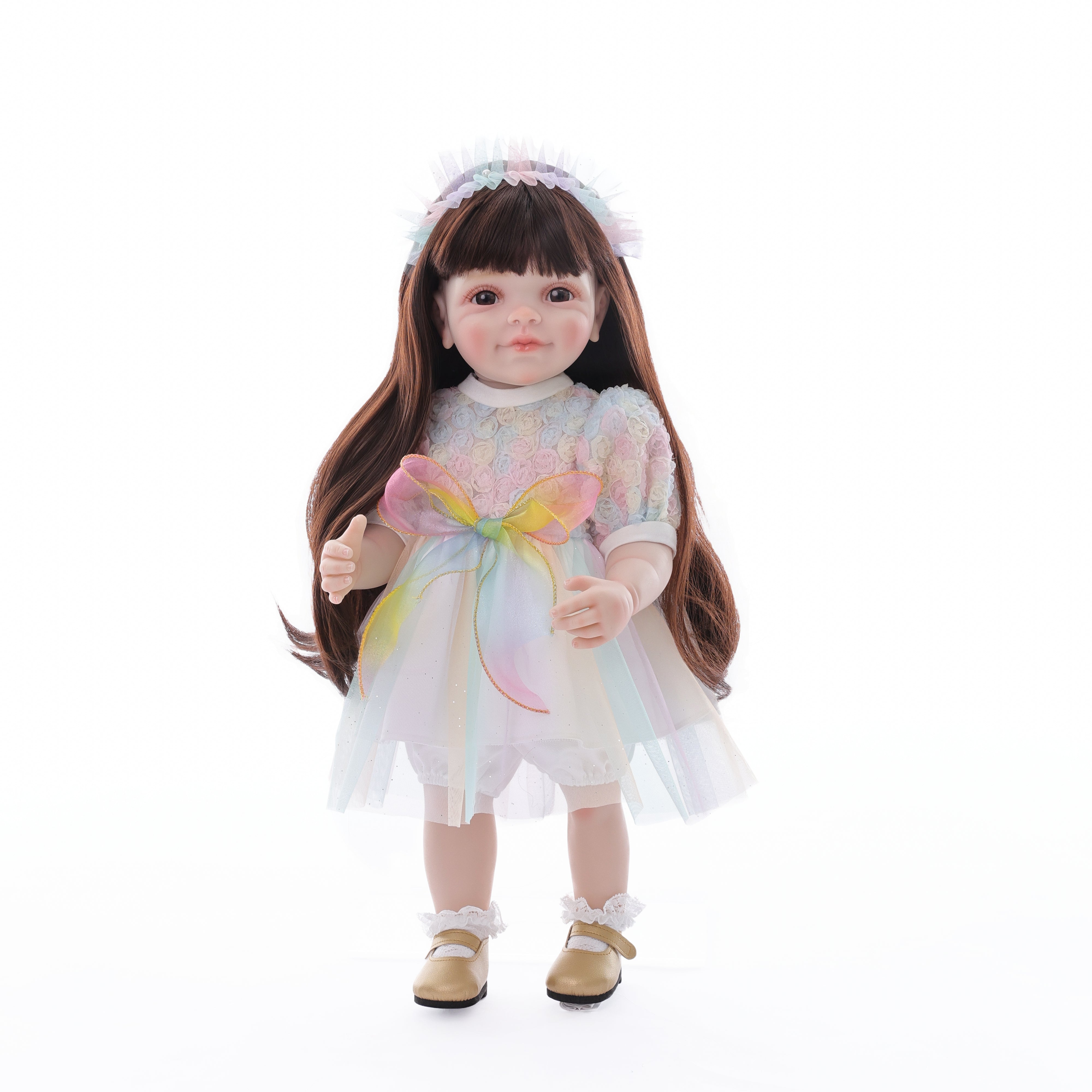 22-Inch Realistic Reborn Doll Girl Princess Style Full Plastic Body Standing Doll with Long Hair Lifelike Eyes Handmade Eyelashes Gift for Kids & Collectors