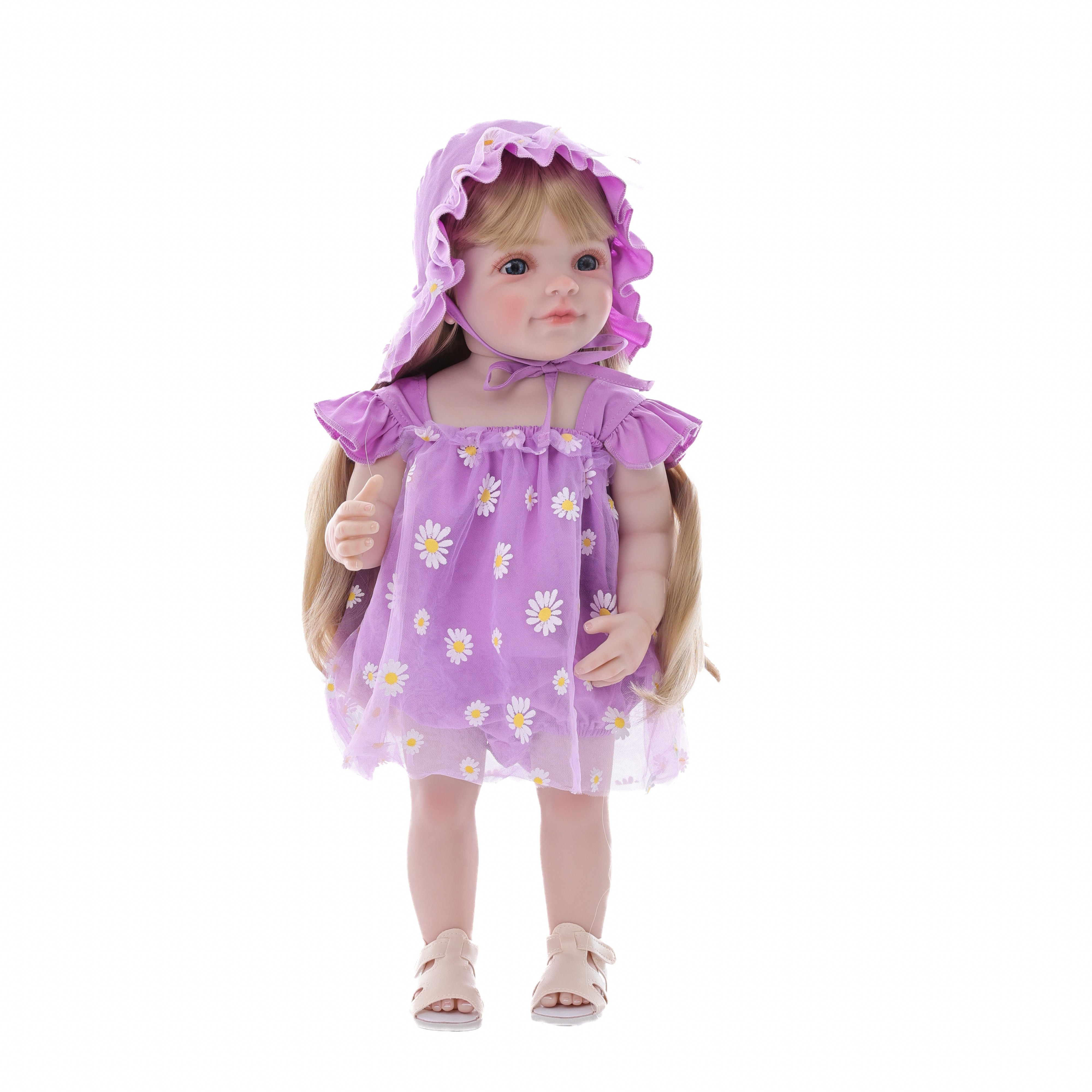 22-Inch Realistic Reborn Doll Girl Princess Style Full Plastic Body Standing Doll with Long Hair Lifelike Eyes Handmade Eyelashes Gift for Kids & Collectors