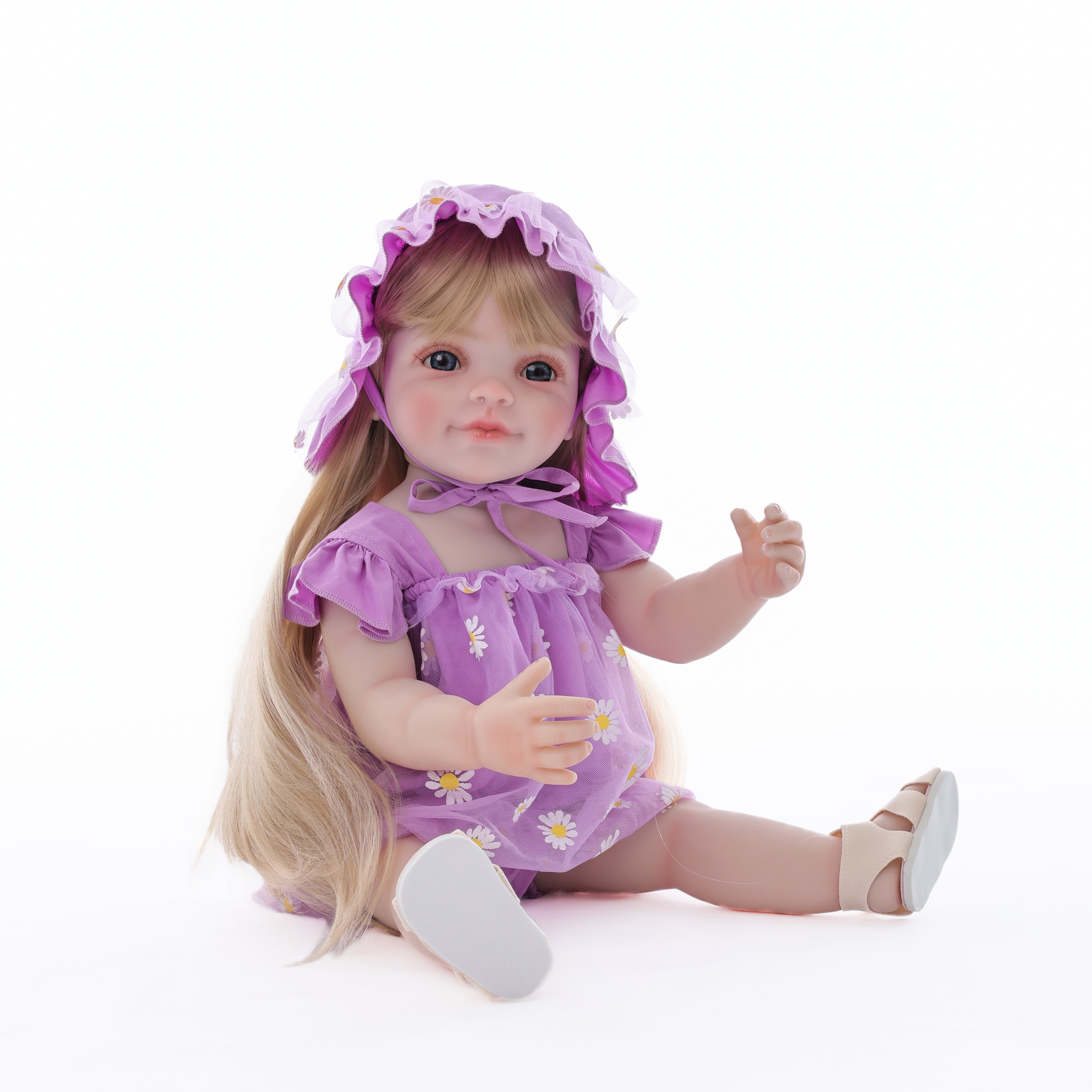 22-Inch Realistic Reborn Doll Girl Princess Style Full Plastic Body Standing Doll with Long Hair Lifelike Eyes Handmade Eyelashes Gift for Kids & Collectors