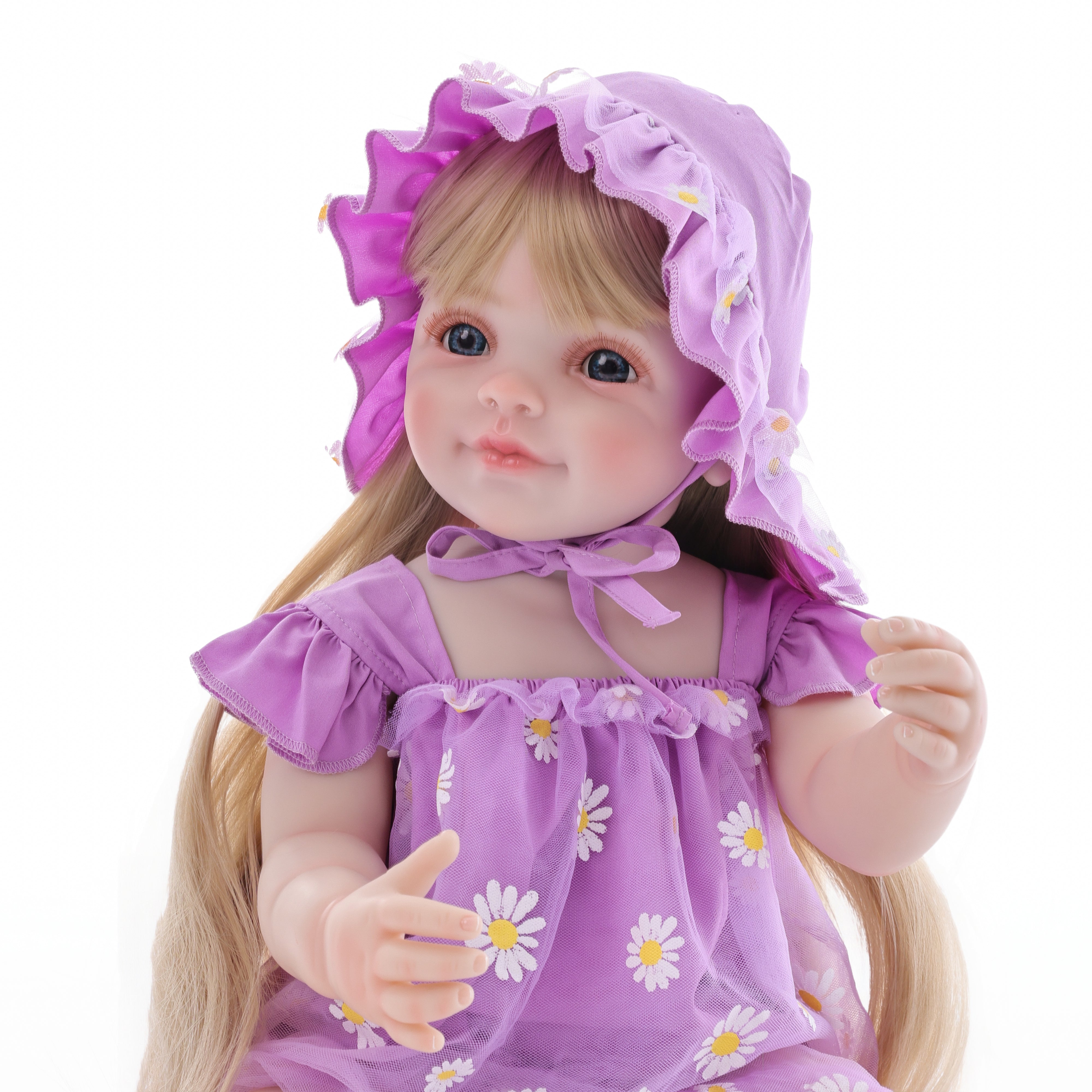22-Inch Realistic Reborn Doll Girl Princess Style Full Plastic Body Standing Doll with Long Hair Lifelike Eyes Handmade Eyelashes Gift for Kids & Collectors