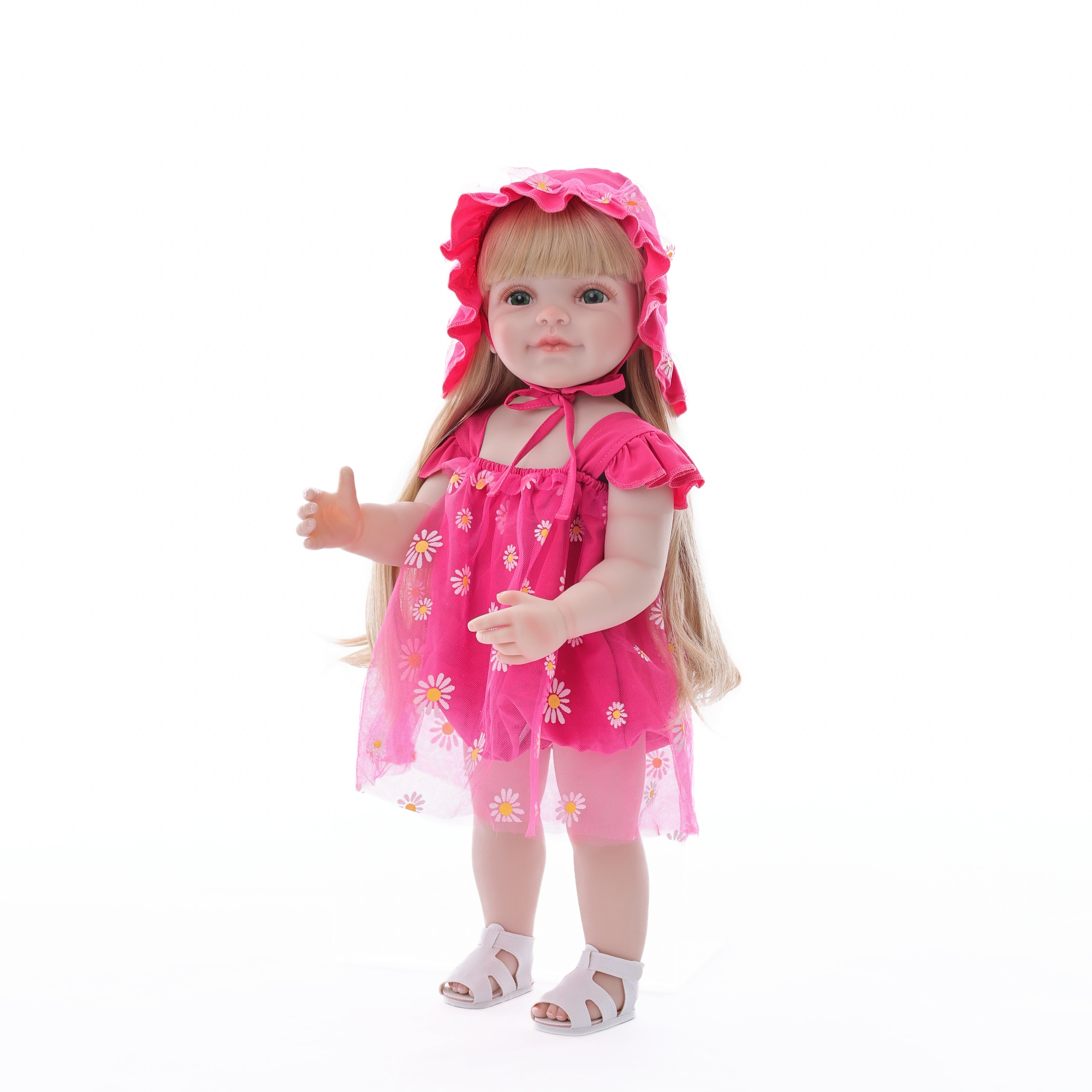 22-Inch Realistic Reborn Doll Girl Princess Style Full Plastic Body Standing Doll with Long Hair Lifelike Eyes Handmade Eyelashes Gift for Kids & Collectors