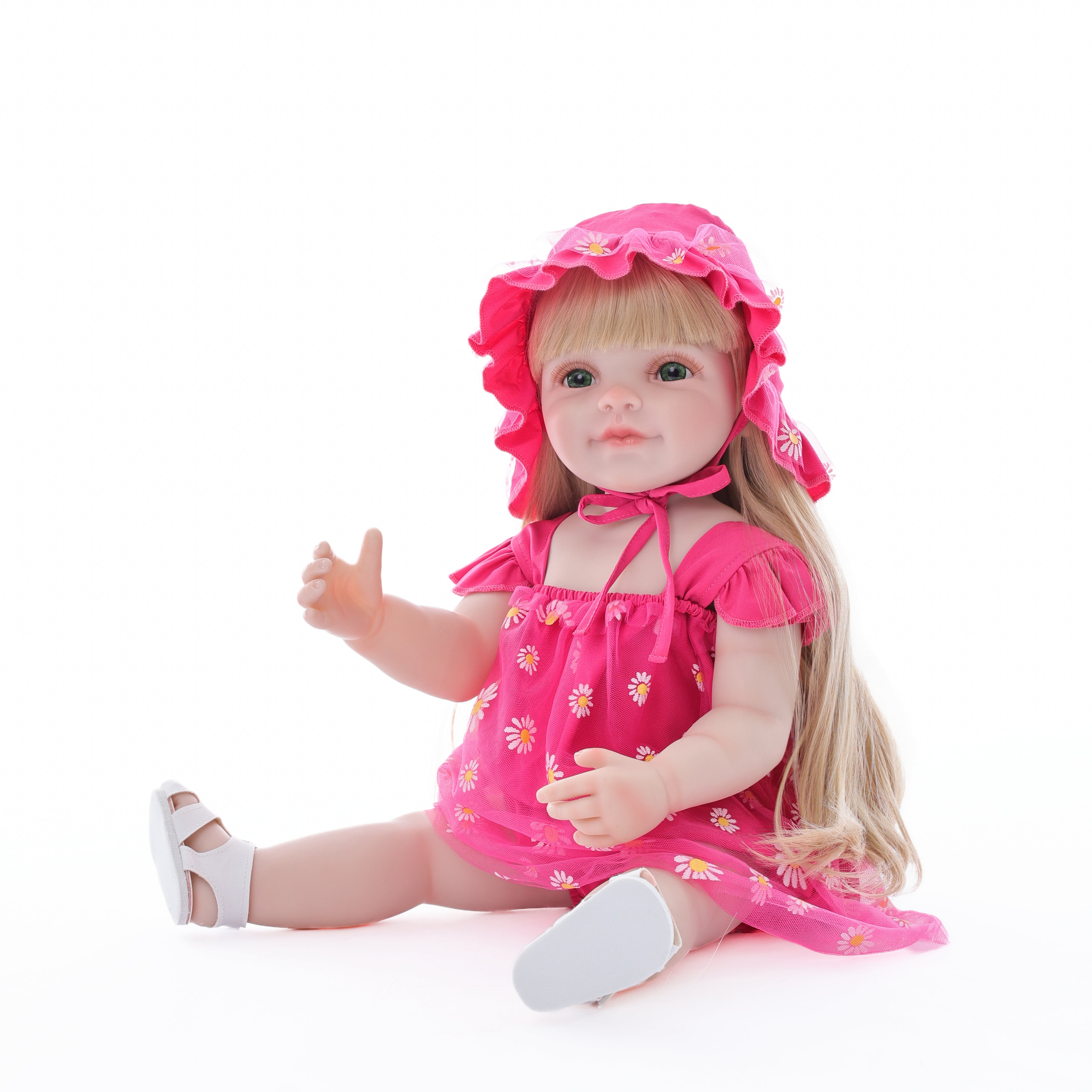 22-Inch Realistic Reborn Doll Girl Princess Style Full Plastic Body Standing Doll with Long Hair Lifelike Eyes Handmade Eyelashes Gift for Kids & Collectors