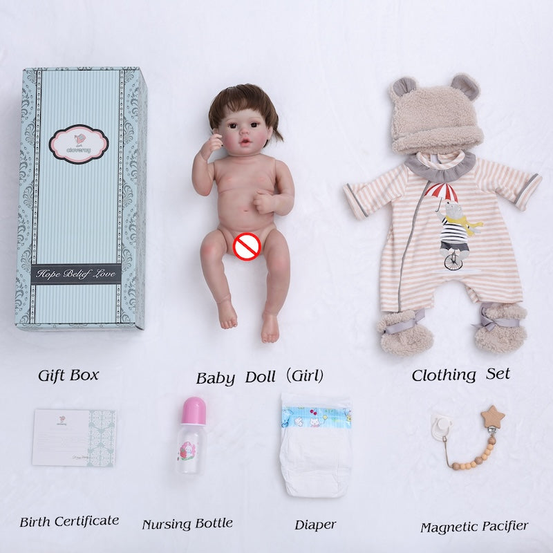 Cloveray 20 Inch Full-Vinyl Reborn Baby Doll with Bear-Ears Hat