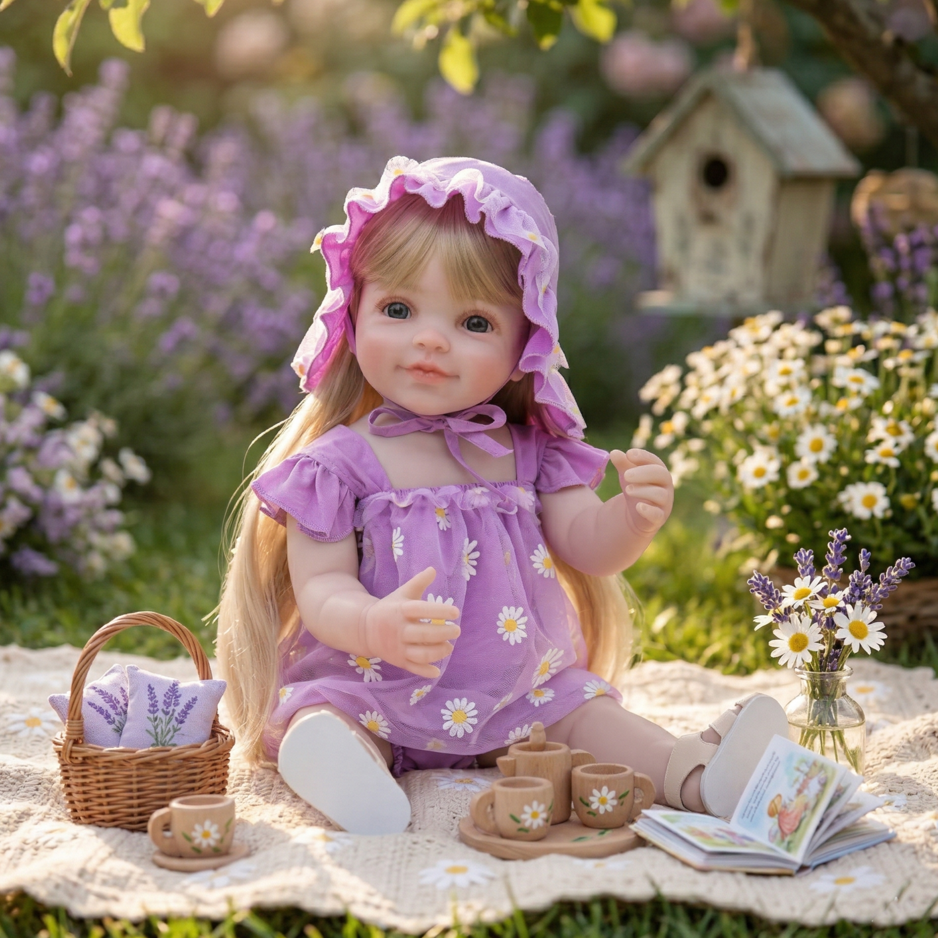 22-Inch Realistic Reborn Doll Girl Princess Style Full Plastic Body Standing Doll with Long Hair Lifelike Eyes Handmade Eyelashes Gift for Kids & Collectors
