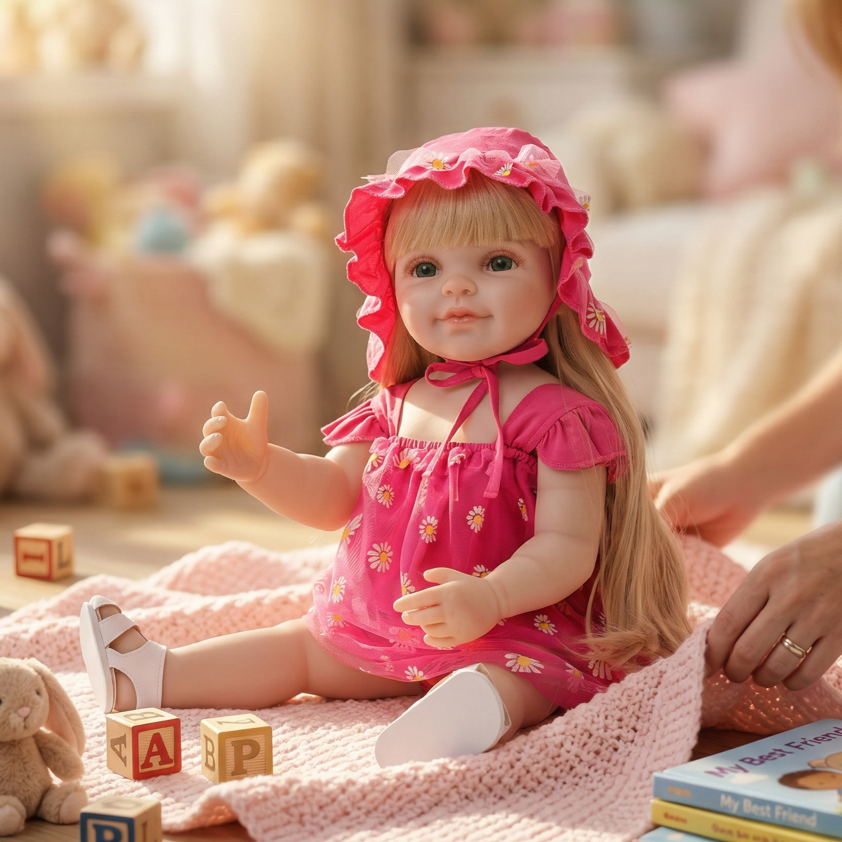 22-Inch Realistic Reborn Doll Girl Princess Style Full Plastic Body Standing Doll with Long Hair Lifelike Eyes Handmade Eyelashes Gift for Kids & Collectors