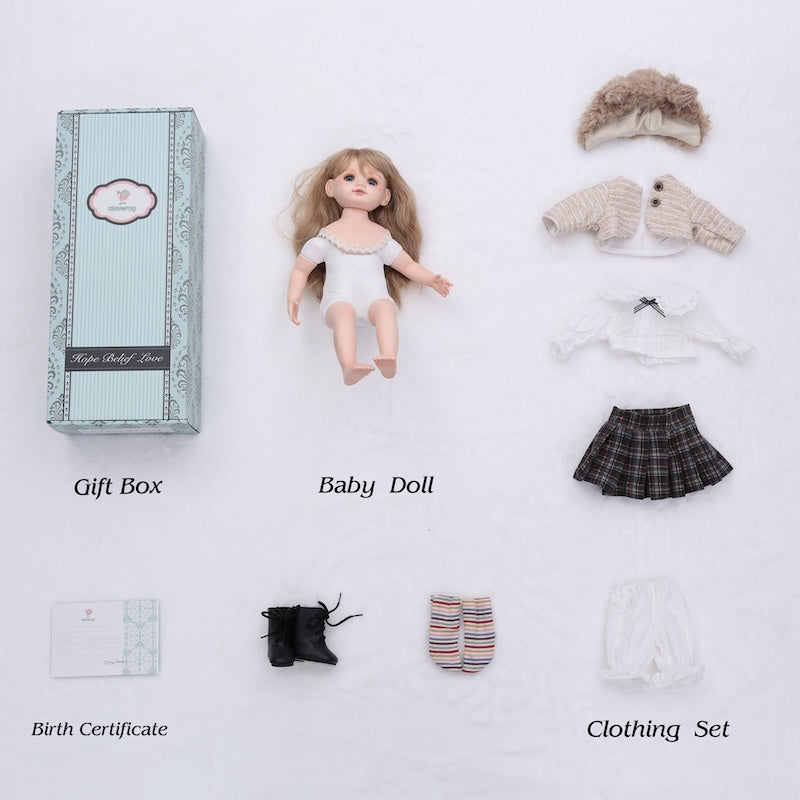 Cloveray 16‑Inch Porcelain Fabric Country‑Style Dress-up Doll Collectible with Fully Hand‑Painted Face‑Up