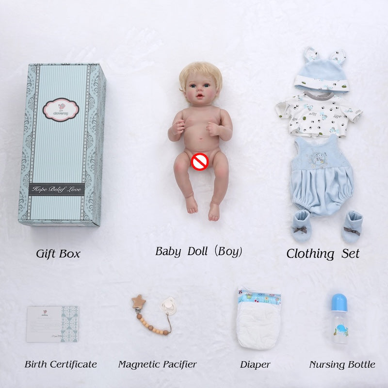 Cloveray Realistic Reborn Girl Baby Doll 20'' with Blue Hat & Pacifier Set