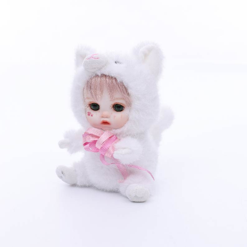 Cloveray 8 Inch High-Quality porcelain Cheeks Plush White Fox Hat Doll.