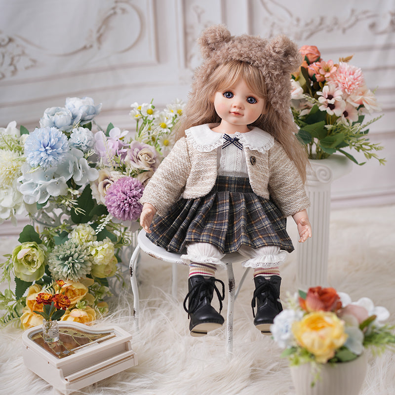 Cloveray 16‑Inch Porcelain Fabric Country‑Style Dress-up Doll Collectible with Fully Hand‑Painted Face‑Up