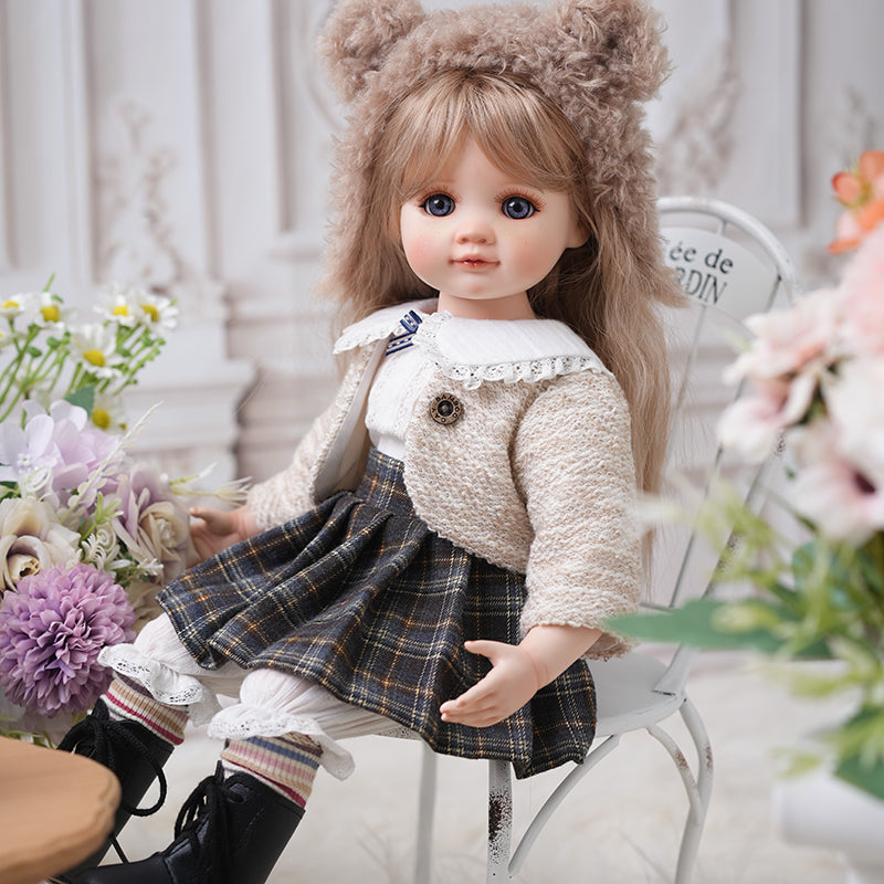 Cloveray 16‑Inch Porcelain Fabric Country‑Style Dress-up Doll Collectible with Fully Hand‑Painted Face‑Up