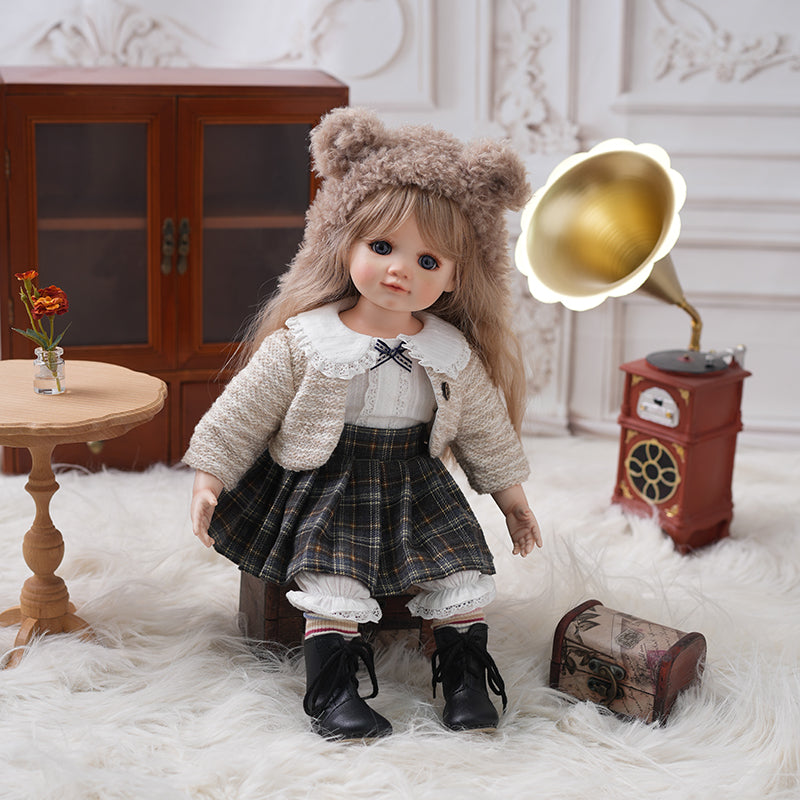 Cloveray 16‑Inch Porcelain Fabric Country‑Style Dress-up Doll Collectible with Fully Hand‑Painted Face‑Up