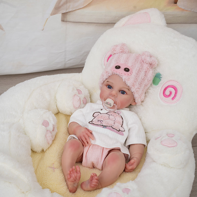 Cloveray 16'' Full Silicone Reborn Baby Girl Doll with Blue Eyes