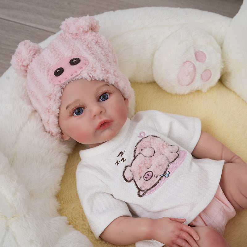 Cloveray 16'' Full Silicone Reborn Baby Girl Doll with Blue Eyes